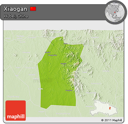 Physical 3D Map of Xiaogan, lighten