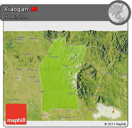 Physical 3D Map of Xiaogan, satellite outside