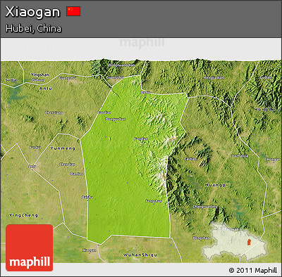 Physical 3D Map of Xiaogan, satellite outside