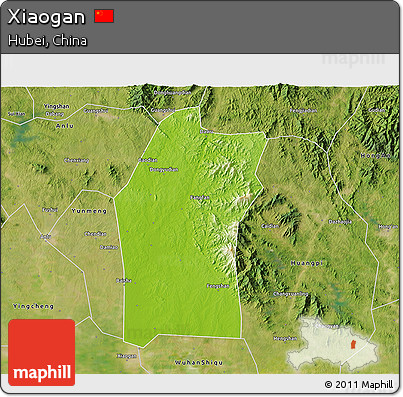 Physical 3D Map of Xiaogan, satellite outside