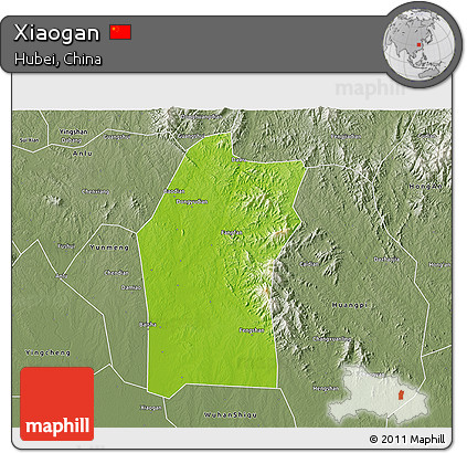 Physical 3D Map of Xiaogan, semi-desaturated