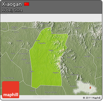 Physical 3D Map of Xiaogan, semi-desaturated