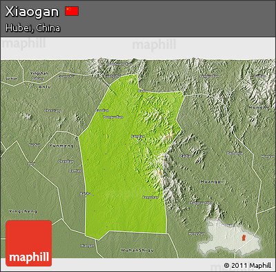 Physical 3D Map of Xiaogan, semi-desaturated