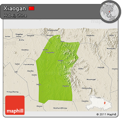 Physical 3D Map of Xiaogan, shaded relief outside