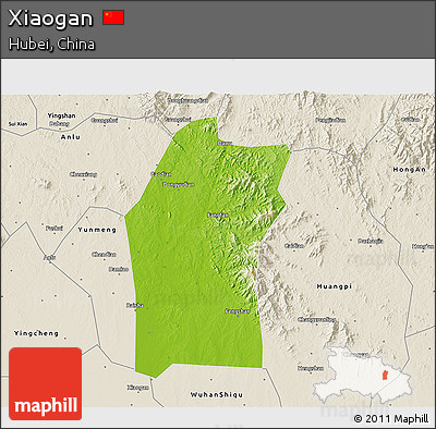 Physical 3D Map of Xiaogan, shaded relief outside