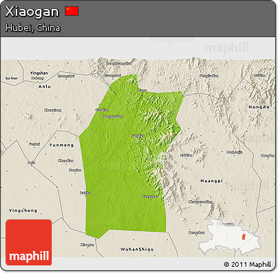 Physical 3D Map of Xiaogan, shaded relief outside