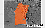 Political 3D Map of Xiaogan, darken, desaturated