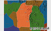 Political 3D Map of Xiaogan, darken