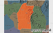 Political 3D Map of Xiaogan, darken, semi-desaturated