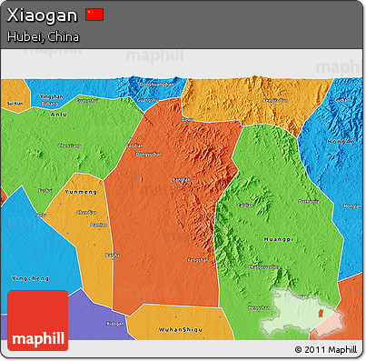 Political 3D Map of Xiaogan