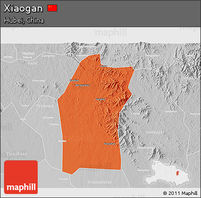 Political 3D Map of Xiaogan, lighten, desaturated