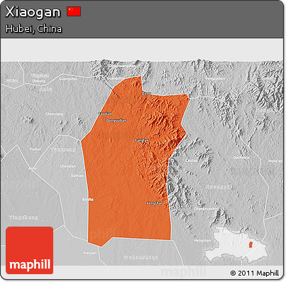 Political 3D Map of Xiaogan, lighten, desaturated