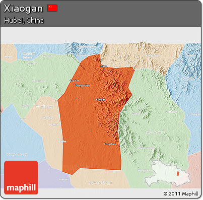Political 3D Map of Xiaogan, lighten