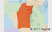 Political 3D Map of Xiaogan, lighten