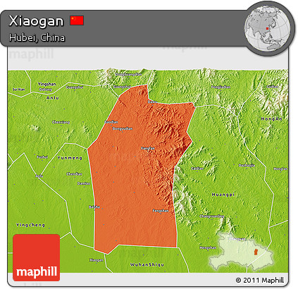 Political 3D Map of Xiaogan, physical outside
