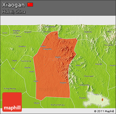 Political 3D Map of Xiaogan, physical outside