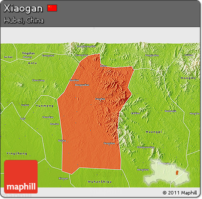 Political 3D Map of Xiaogan, physical outside