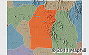 Political 3D Map of Xiaogan, semi-desaturated