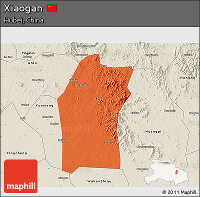 Political 3D Map of Xiaogan, shaded relief outside