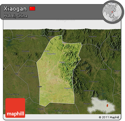 Satellite 3D Map of Xiaogan, darken