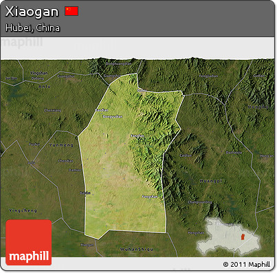 Satellite 3D Map of Xiaogan, darken