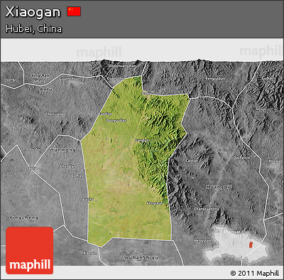 Satellite 3D Map of Xiaogan, desaturated