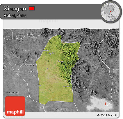 Satellite 3D Map of Xiaogan, desaturated