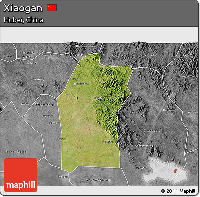 Satellite 3D Map of Xiaogan, desaturated