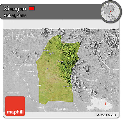 Satellite 3D Map of Xiaogan, lighten, desaturated