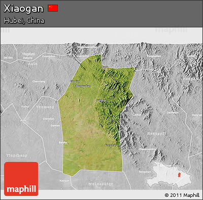 Satellite 3D Map of Xiaogan, lighten, desaturated