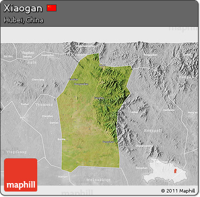Satellite 3D Map of Xiaogan, lighten, desaturated