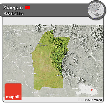 Satellite 3D Map of Xiaogan, lighten, semi-desaturated
