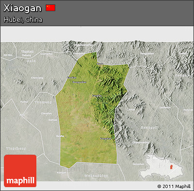 Satellite 3D Map of Xiaogan, lighten, semi-desaturated