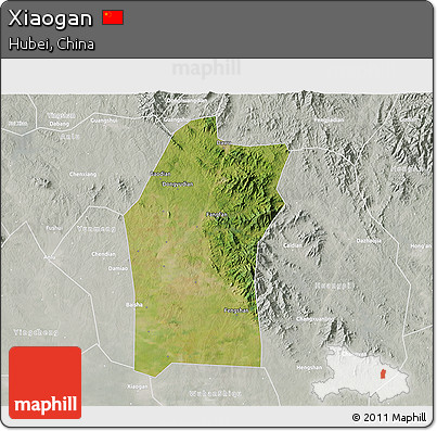 Satellite 3D Map of Xiaogan, lighten, semi-desaturated
