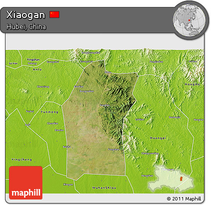 Satellite 3D Map of Xiaogan, physical outside