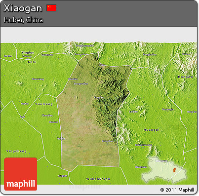 Satellite 3D Map of Xiaogan, physical outside