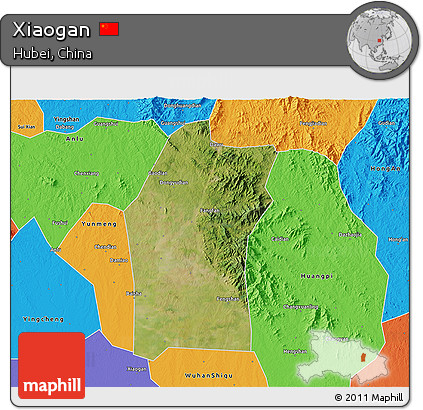 Satellite 3D Map of Xiaogan, political outside