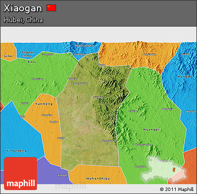 Satellite 3D Map of Xiaogan, political outside