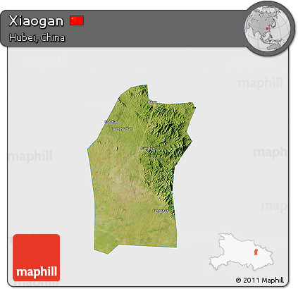 Satellite 3D Map of Xiaogan, single color outside