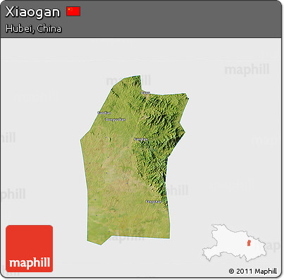 Satellite 3D Map of Xiaogan, single color outside