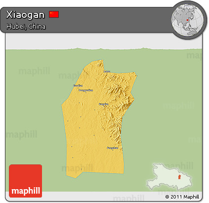 Savanna Style 3D Map of Xiaogan, single color outside