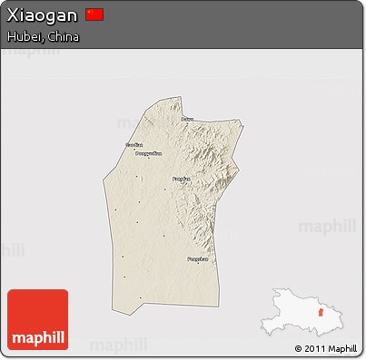 Shaded Relief 3D Map of Xiaogan, cropped outside