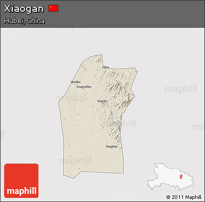 Shaded Relief 3D Map of Xiaogan, cropped outside