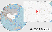 Gray Location Map of Xiaogan, highlighted country, hill shading