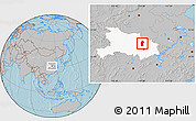 Gray Location Map of Xiaogan, highlighted parent region, hill shading