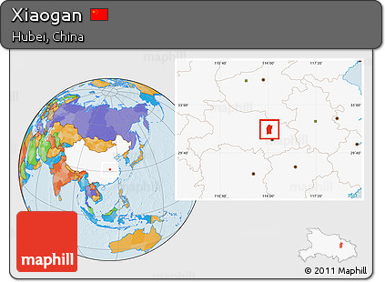 Political Location Map of Xiaogan, highlighted country