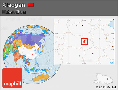 Political Location Map of Xiaogan, highlighted country