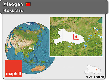 Satellite Location Map of Xiaogan, highlighted parent region