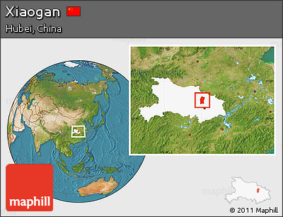 Satellite Location Map of Xiaogan, highlighted parent region