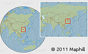 Savanna Style Location Map of Xiaogan, within the entire country, hill shading